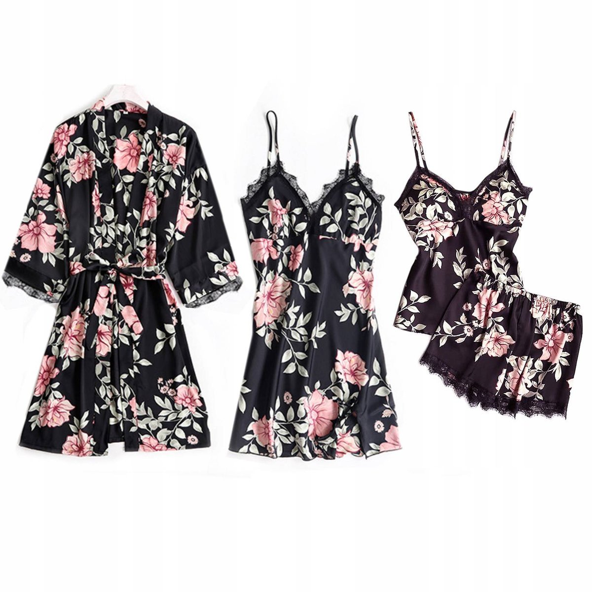 Komplet szlafrok damski koszulka piżama dwuczęściowa - M