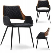 Krzesła - Krzesło Salonowe Ażurowe Z Drewna Sklejki Weluru Caro Morgan Orzech Czarne - miniaturka - grafika 1