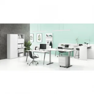 B2B Partner Stół biurowy DOUBLE LAYERS, bez przegród, regulowane nogi, biały 611569 - Stoły i stoliki do biura - miniaturka - grafika 5