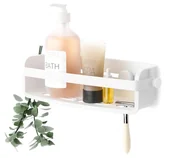 Półki łazienkowe - Biała Półka Pod Prysznic Na Przyssawki D3-B10 - miniaturka - grafika 1