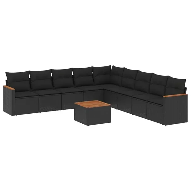 Zestaw mebli ogrodowych modułowych, czarny, rattan PE, stal, 62 x 62 x 69
