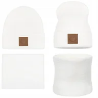 Czapki damskie - Komplet Z Polarem Zimowy Jesienny Czapka + Komin 40/46 Biel Biały - miniaturka - grafika 1