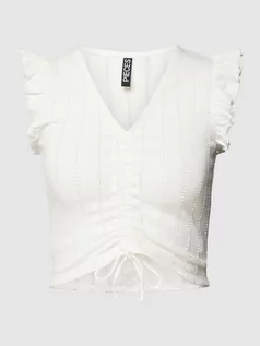 Koszulki i topy damskie - Top krótki z rękawami z falbaną model ‘LOA’ - grafika 1