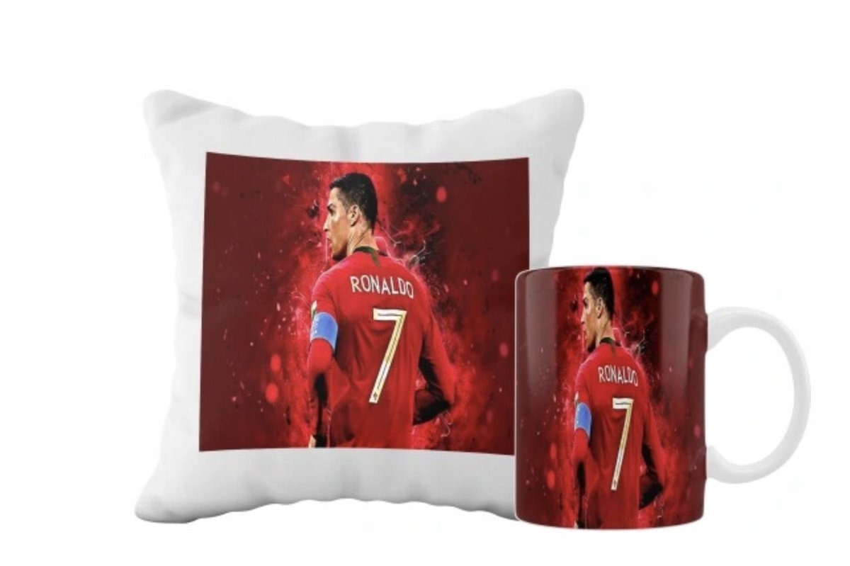 ZESTAW PODUSZKA + KUBEK Prezent CRISTIANO RONALDO CR7 REAL MADRYT + IMIĘ 14