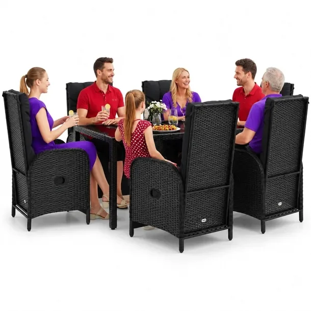 Zestaw Mebli Ogrodowych z Rattanu PE i Stali, Stół 150x90x75 cm, Krzesła