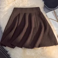 Spódnice - TEMU Spódniczka A-Line dla Kobiet - Jednokolorowa, Wysoka , Krótka Długość, Idealna na Jesień/Zimę, Elegancka Spódniczka z Falbanką do Biura i - miniaturka - grafika 1