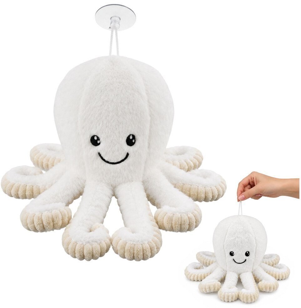 LeanToys Pluszowa Ośmiornica Maskotka Przytulanka Z Przyssawką Biała 16 cm EDUKAMP 31831