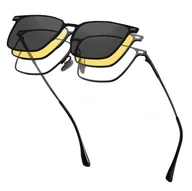 Okulary korekcyjne, oprawki, szkła - Męskie okulary z polaryzacyjnymi nakładkami przeciwsłoneczną i rozjaśniającą 25168 czarny - miniaturka - grafika 1