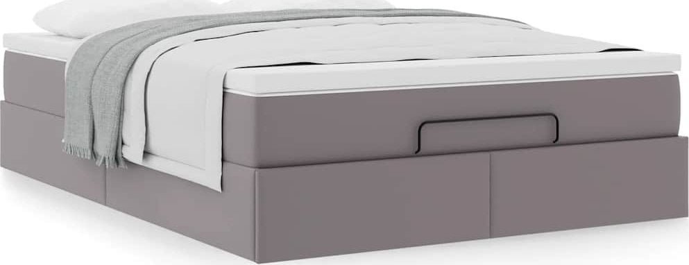 vidaXL vidaXL Rama łóżka otomana z materacem, szara, 140x200 cm, ekoskóra