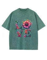 Koszulki i topy damskie - Damska koszulka oversize efekt sprania Miłość Love Kwiaty Zielona 3XL - miniaturka - grafika 1
