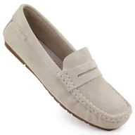 Mokasyny damskie - Skórzane mokasyny damskie zamszowe beżowe Big Star RR274947 beżowy - miniaturka - grafika 1