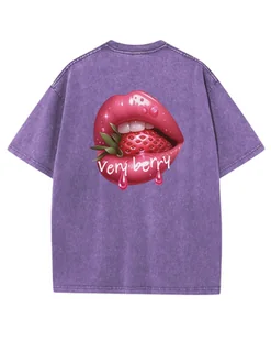 Damska koszulka oversize Very Berry - efekt sprania Fioletowa XL - Koszulki i topy damskie - miniaturka - grafika 1