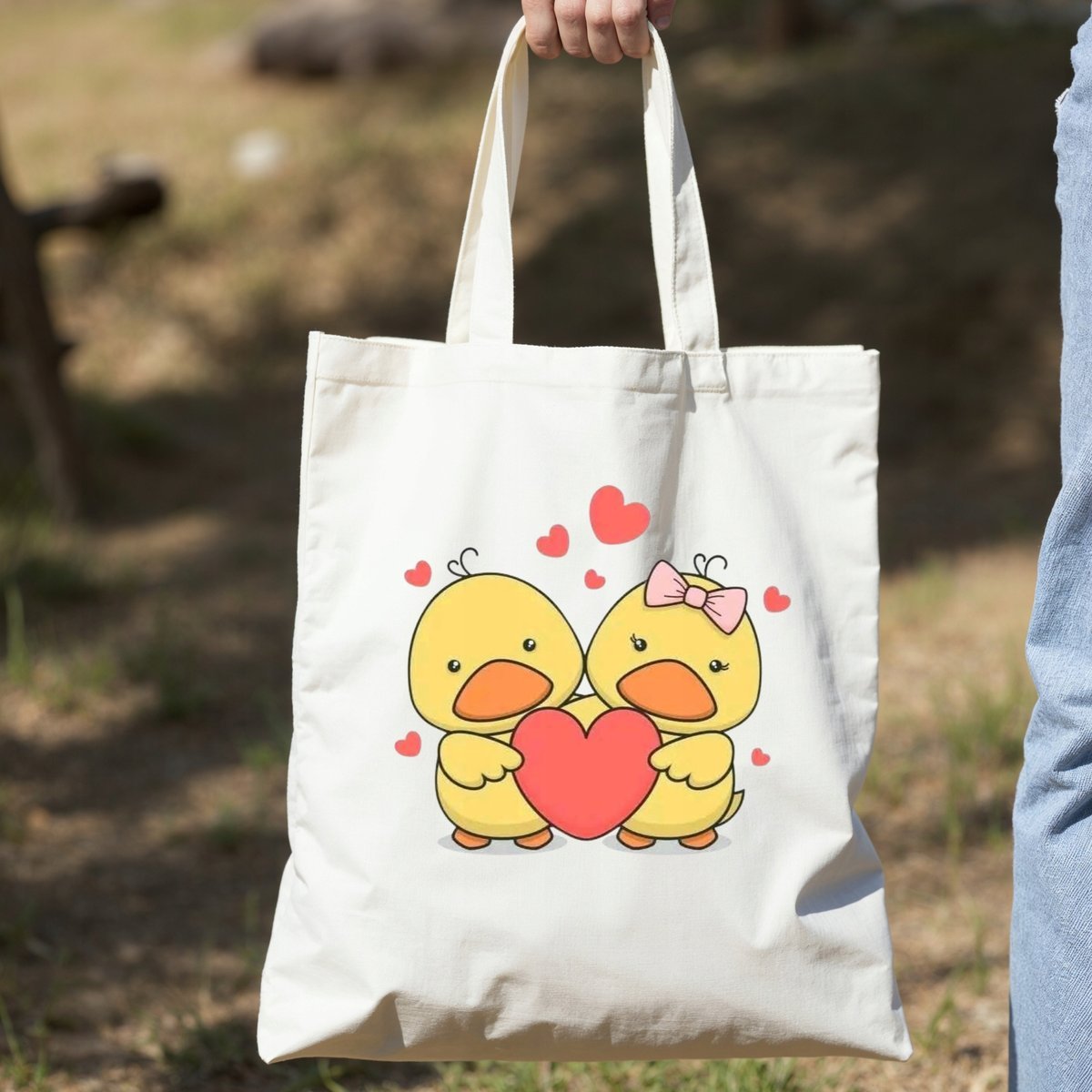Torba z nadrukiem/bawełniana Walentynki Serce Kaczki Love