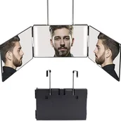 Lusterka do makijażu - Trójstronne lustro do makijażu z oświetleniem LED, składane o 360 stopni, z teleskopowym hakiem o regulowanej wysokości, do makijażu i stylizacji wło - miniaturka - grafika 1