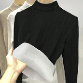 Bluzki damskie - TEMU Modna Damska Bluza Casual z Stojącym Kołnierzem, Długi Rękaw, Dopasowana, Ciepła, Pluszowa, Jednokolorowa - miniaturka - grafika 1