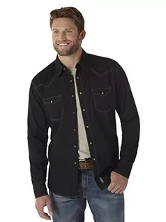 Koszule męskie - Wrangler Męska koszula z długim rękawem w stylu retro z dwiema kieszeniami, Czarny, S - grafika 1