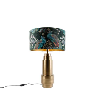 QAZQA Lampa stołowa z abażurem z aksamitu w kolorze brązu i zieleni pawiej ze złotem 50 cm - Bruut - Lampy stojące - miniaturka - grafika 1