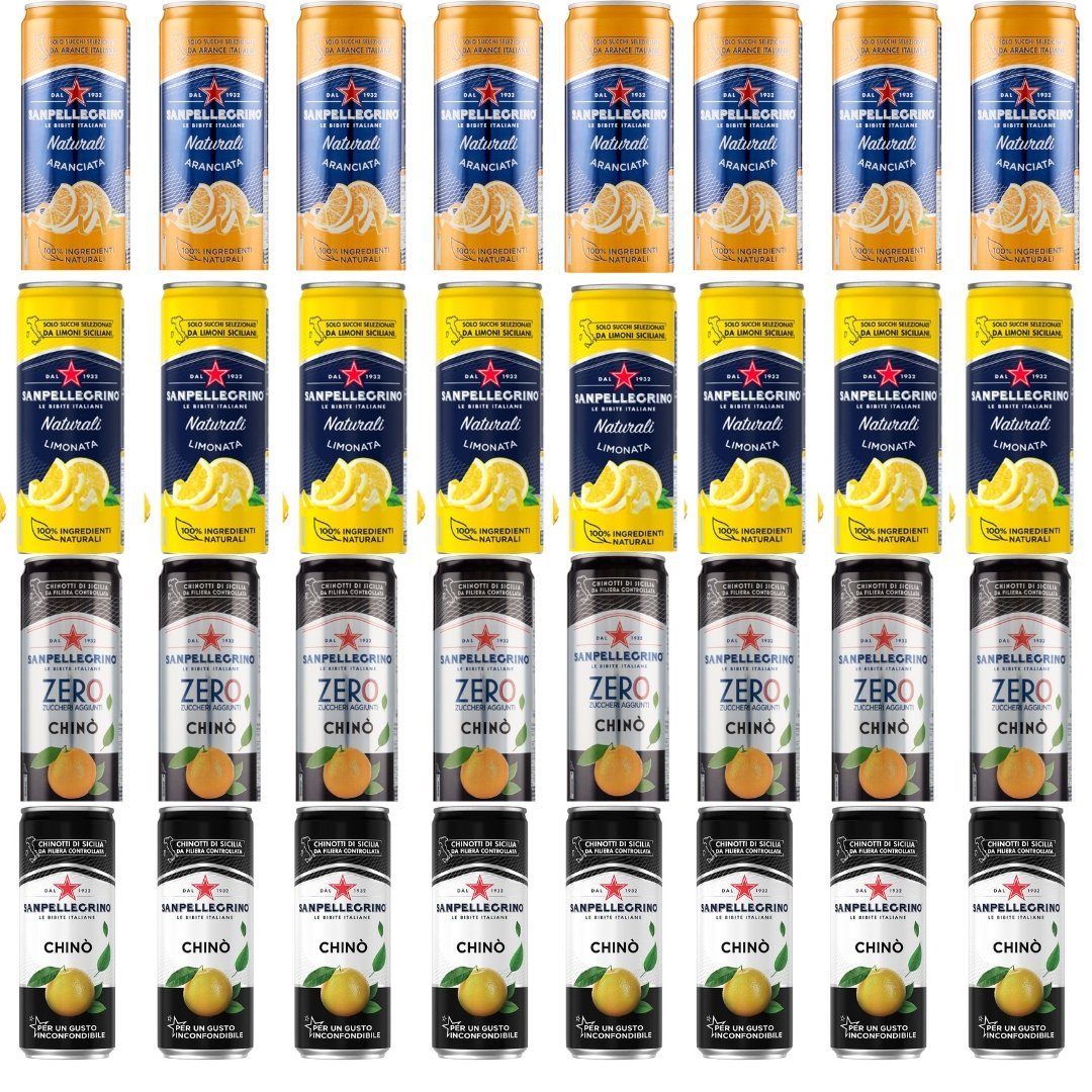 Napoje gazowane Aranciata Naturali, Chinò, limonka, Chinò zero puszka 32x330ml - San pellegrino