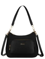 Torebki damskie - Czarna torebka damska PETERSON miejska mała listonoszka do ręki lub na ramię kieszonki na suwak odpinany pasek złote okucia - miniaturka - grafika 1