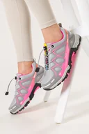Buty trekkingowe damskie - Szare buty sportowe trekkingowe damskie na bieżnikowanej podeszwie z regulowaną elastyczną sznurówką Casu 2101-12W - miniaturka - grafika 1