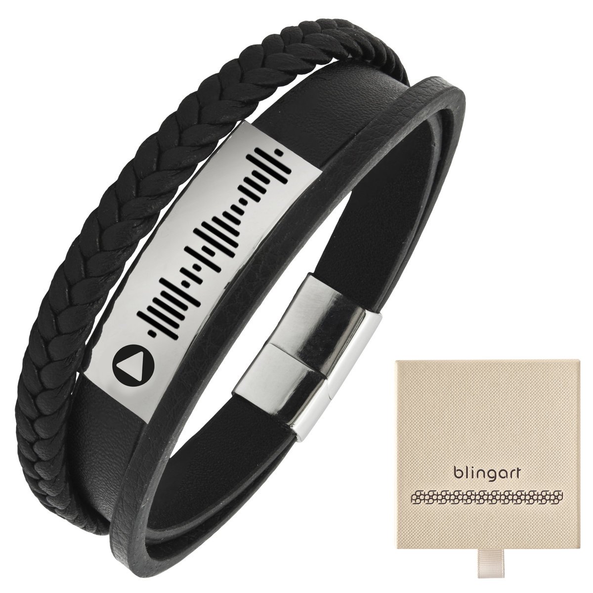 Bransoletka z grawerem skórzana męska plecionka