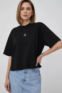 Koszulki i topy damskie - Calvin Klein Jeans Jeans t-shirt bawełniany kolor czarny - grafika 1