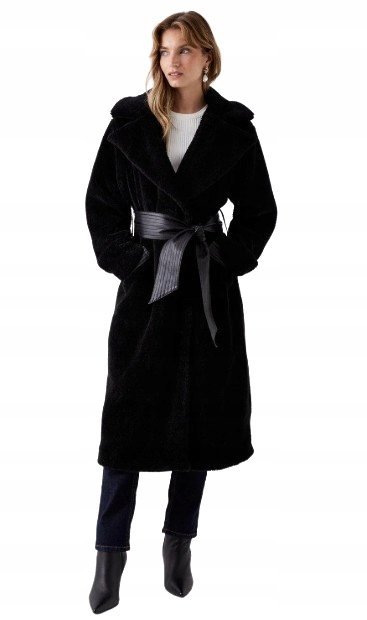 Coast Czarny Płaszcz Klasyczny z Paskiem 40 Hkd