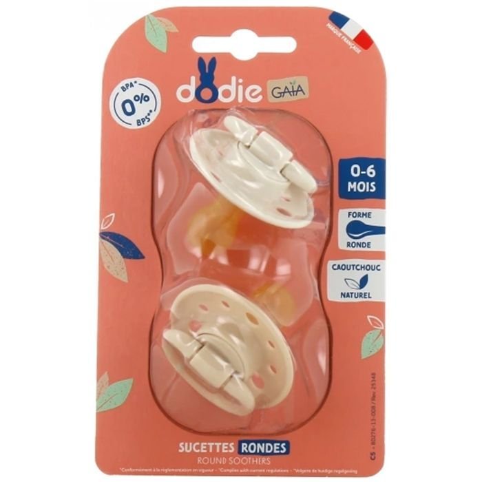 Dwie smoczki kauczukowe - DODIE - GAIA - Okrągłe - 0/6 miesięcy - Ziarno piasku
