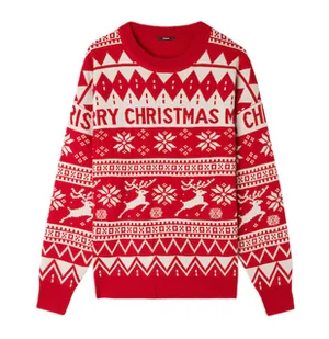 CZERWONY ŚWIĄTECZNY SWETER-EK Z DŁUGIM RĘKAWEM ŚWIĄTECZNE WZORY CHRISTMAS M - Swetry damskie - miniaturka - grafika 1