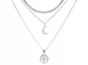 Naszyjniki - Srebrny Potrójny Naszyjnik Posrebrzany Choker Z Księżyc I Drzewko Szczęścia - miniaturka - grafika 1