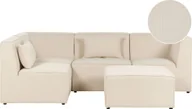 Narożniki - BELIANI Sofa narożnik 4-osobowy prawostronny beżowa sztruksowa z otomaną 4-osobowa nowoczesna kanapa modułowa z poduszką - miniaturka - grafika 1