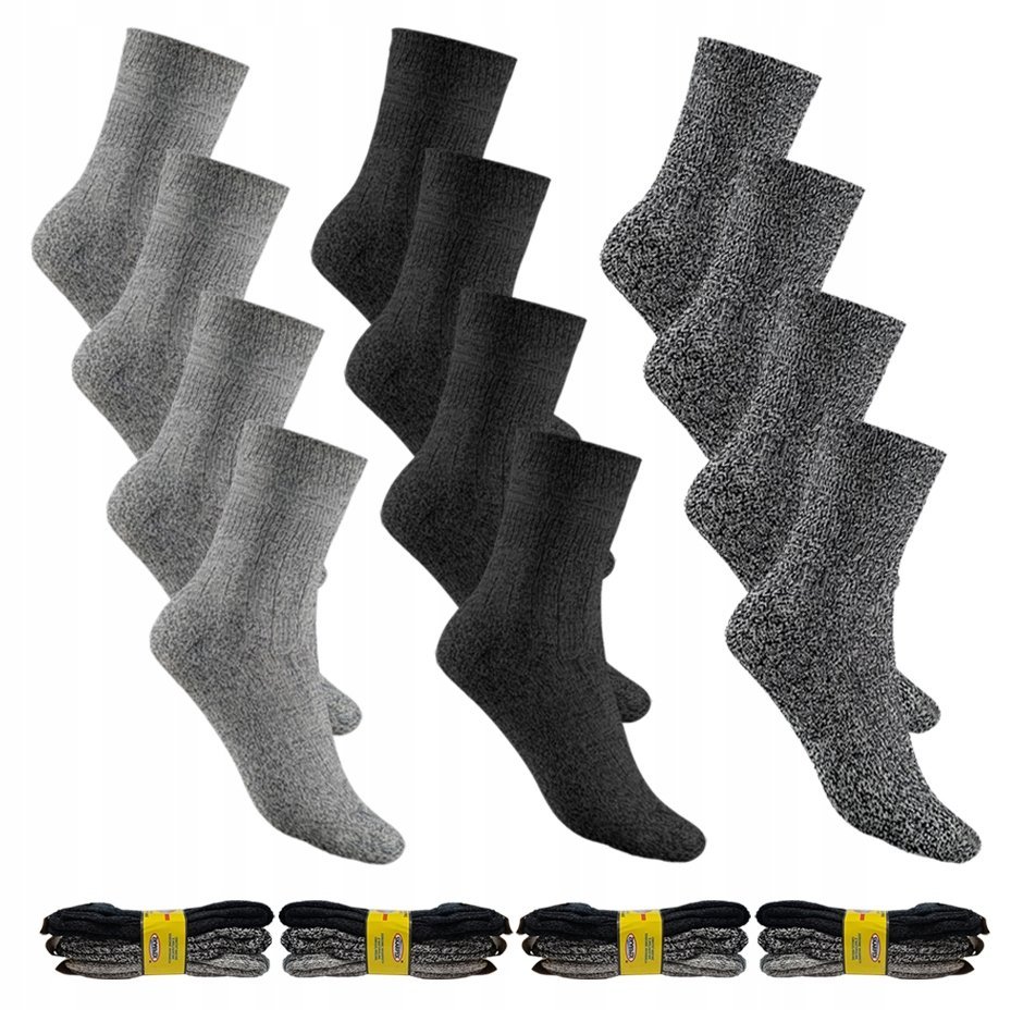 12x Męskie SKARPETY WEŁNIANE Grube BEZUCISKOWE r. 39-42
