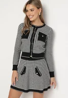 Komplety damskie - Czarno-Biały Dzianinowy Komplet Kardigan na Guziki i Rozkloszowana Spódnica Zemita - miniaturka - grafika 1