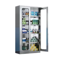 Meble i wyposażenie gabinetów medycznych - Szafa medyczna ze stali nierdzewnej z drzwiami szklanymi, 1800 x 900 x 400 mm - miniaturka - grafika 1