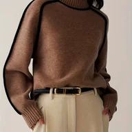 Bluzy damskie - TEMU Kierunkowy - Jesienno-Zimowa Elegancka Bluza z Wysokim Kołnierzem w Kolorowe Bloki, Styl Europejsko-Amerykański - miniaturka - grafika 1