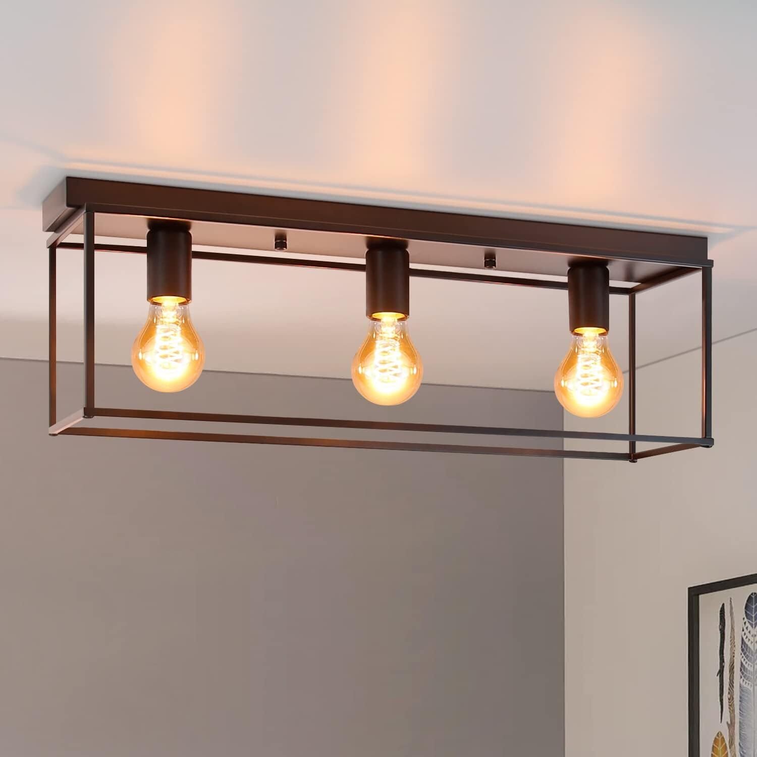 ZMH lampa sufitowa do salonu czarna vintage E27 lampa sufitowa retro industrialna lampa metalowa z 3 płomieniami oświetlenie sufitowe do sypialni przedpokoju kuchni jadalni