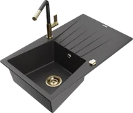 Zlewozmywaki z baterią - Mexen Cesar zlewozmywak granitowy 1-komorowy z ociekaczem i baterią kuchenną Flora, czarny nakrapiany - 6514-76-670401-75-G - miniaturka - grafika 1