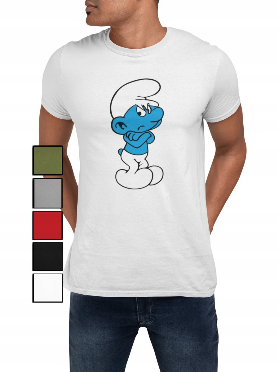 KOSZULKA T-SHIRT MĘSKA Z NADRUKIEM SMERFY MARUDA GARGAMEL - L