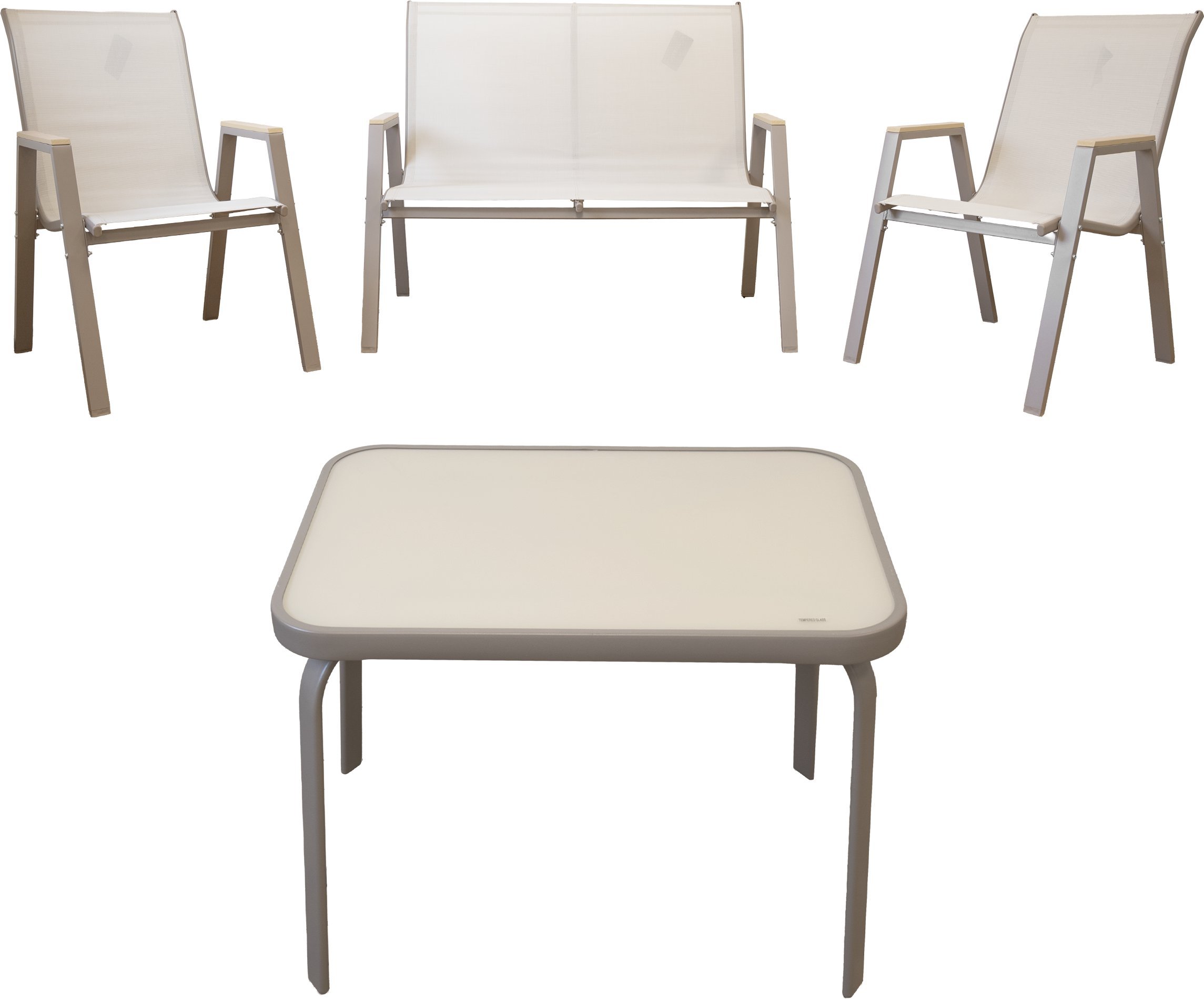 Kontrasto Zestaw mebli ogrodowych Marbella WOOD 4 os taupe stolik ławka krzesła