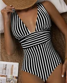 Stroje kąpielowe - Strój kąpielowy w paski - Czarny XL - miniaturka - grafika 1