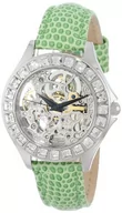 Paski - Burgmeister Merida BM520-100A damski automatyczny zegarek ze srebrną tarczą, analogowym wyświetlaczem i zielonym skórzanym paskiem, Srebrny/zielony, pasek - miniaturka - grafika 1