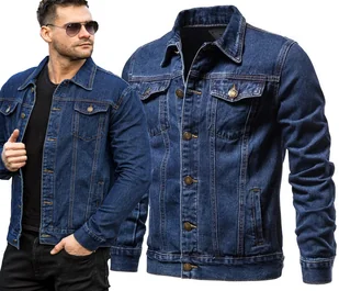 KURTKA MĘSKA JEANSOWA KATANA GRANATOWA KLASYCZNA PROSTA 012 - XL - Kurtki męskie - miniaturka - grafika 1