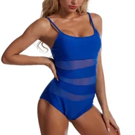 Stroje kąpielowe - Jednoczęściowy strój z siateczkowym materiałem - Niebieski S - miniaturka - grafika 1