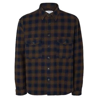 Koszule męskie - SELETED HOMME Męska koszula flanelowa Slhloosemason-Flannel Overshirt Noos, beżowy, XXL - grafika 1