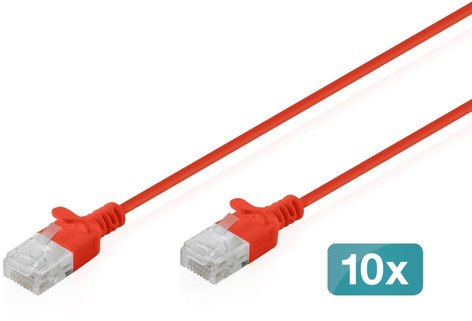 Digitus Patchcord Slim Cat.6 U/UTP LSZH 0.3m czerwony 10 szt. DK-1618-003S-R-10