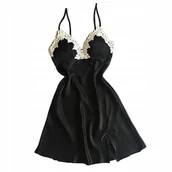 Piżamy damskie - czarna damska PIŻAMA typu KOSZULA nocna koronka na lato ROZMIAR M 27 - miniaturka - grafika 1