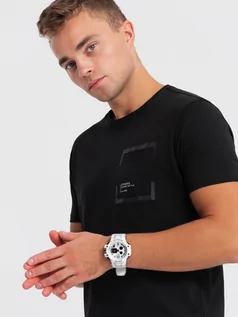 Koszulki męskie - T-shirt męski bawełniany z kieszonką - czarny V1 OM-TSPT-0154 - grafika 1