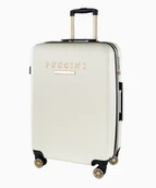 Walizki - Średnia biała walizka z eleganckim napisem - miniaturka - grafika 1