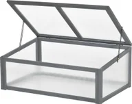 Szklarnie ogrodowe - Outsunny drewniana zimna rama, mini szklarnia 100 x 65 x 40 cm, szklarnia z pokrywą, ochrona UV, półprzezroczysta zimna rama, odporna na zimę podniesiona grządka do ogrodu, szara - miniaturka - grafika 1