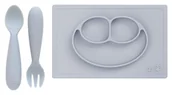 Zestawy naczyń dla dzieci - EZPZ Happy Mat 2w1 + Sztućce pastelowa szarość - miniaturka - grafika 1